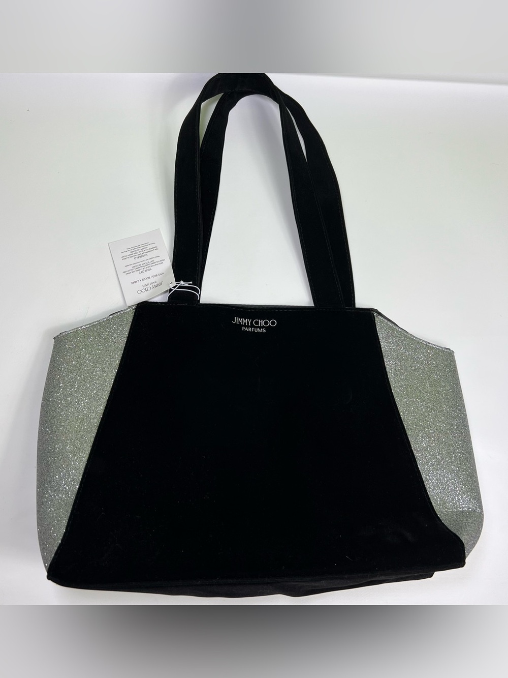 Jimmy Choo Parfums Tote Bag Black Velvet Silver Sparkle Panels NEW-